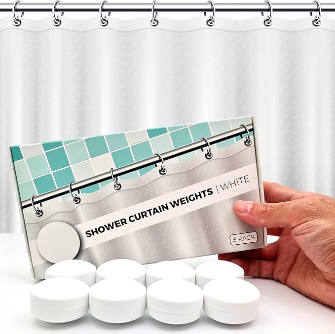 Powerful Anti-Billowing Magnetic Shower Curtain Weights for Splash-Free Bath Experience - 360° Silicone Wrapped - Will Never Rust - Heavy Magnets Prevent Curtain Liners from Blowing | 8 Pairs | White by HMmagnets