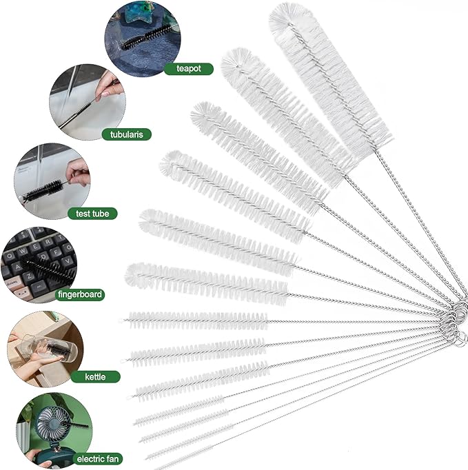 CiaraQ Bottle Cleaning Brushes, 8 Inch Nylon Tube Brush Set, Cleaner for Narrow Neck Bottles Cups with Hook, Set of 13pcs, White - Image 2