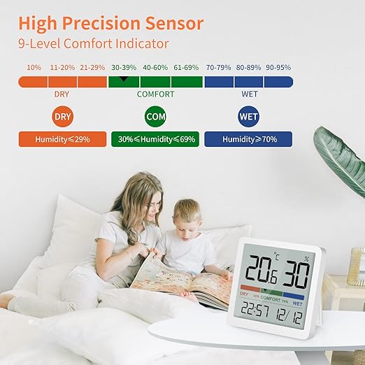 NOKLEAD 2-Pack Indoor Thermometer Hygrometer - Room Temp Gauge Humidity Monitor for Home, Magnetic, 3.3in Screen, Calibration & Air Comfort Indicator (Spare Battery Included) - Image 4