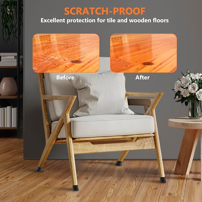36pcs Round Chair Leg Floor Protectors, Felt Pads Chair Leg Protectors for Hardwood Floors, Silicone Furniture Feet Cups Covers Felt Pads, Prevents Scratches & Reduce Noise, Black, Large - Image 4