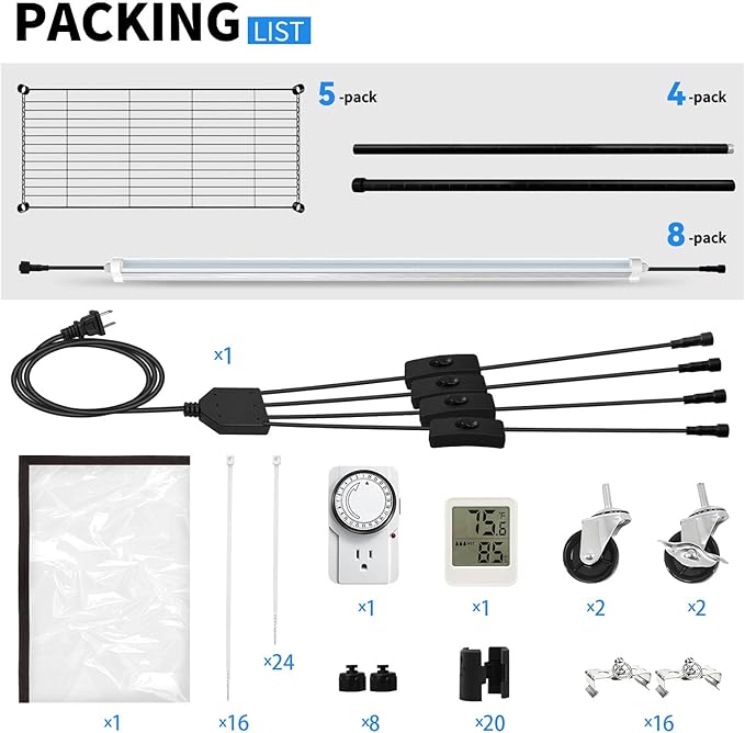 JESLED Indoor Greenhouse with Grow Light, 4FT Full Spectrum 5000K LED Light for Seed Starting, Tiered Lighting Control, Built-in Timer & Thermo-Hygrometer, Rolling Metal Plant Stand (47.2x13.8x70IN) - Image 9