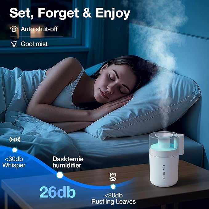 Portable Mini Humidifier, 180ml USB Cool Mist Small Humidifiers for Bedroom, Personal Desktop Humidification for Car Office Travel & Indoor Plants(White) - Image 5