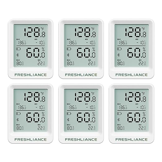 Freshliance Bluetooth Temperature Humidity Data Logger Recorder, Refrigerator Freezer Thermometer Hygrometer, Digital Remotely Temperature Humidity Monitor with APP Data Analysis, 6packs by FRESHLIANCE