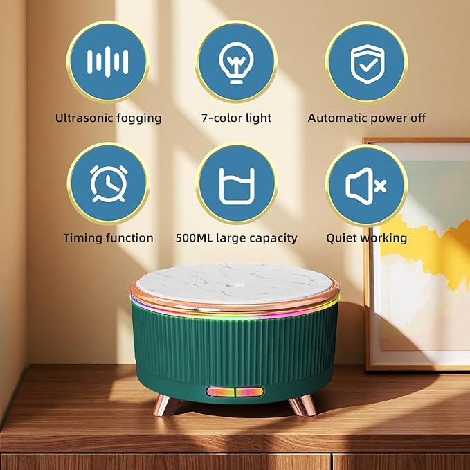 500ML Essential Oil Diffuser: Ultrasonic Aroma Diffuser with Remote Control for Spa Hotel Yoga Room - Humidifier for Bedroom with 7-Color Night Lights & Auto Shut-Off for Nursery/Women Home Relaxation - Image 2