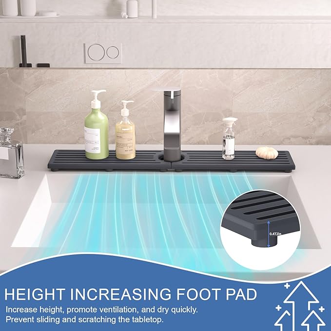 Faucet Mat for Kitchen Sink, Water Absorbent Kitchen Faucet Mat, Durable Sink Splash Guard with Raised Feet, Diatomite Fast Drying Kitchen Sink Faucet Mat, Stone Drying Tray for Bathroom Counter - Image 9