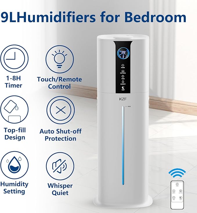 9L Smart Humidifiers for Bedroom Large Room, 2.3Gal Cool Mist Top Fill Diffuser App & Remote Control, 3 Mist Modes, Quiet Humidifier for Home Office Plant (APP White) - Image 2