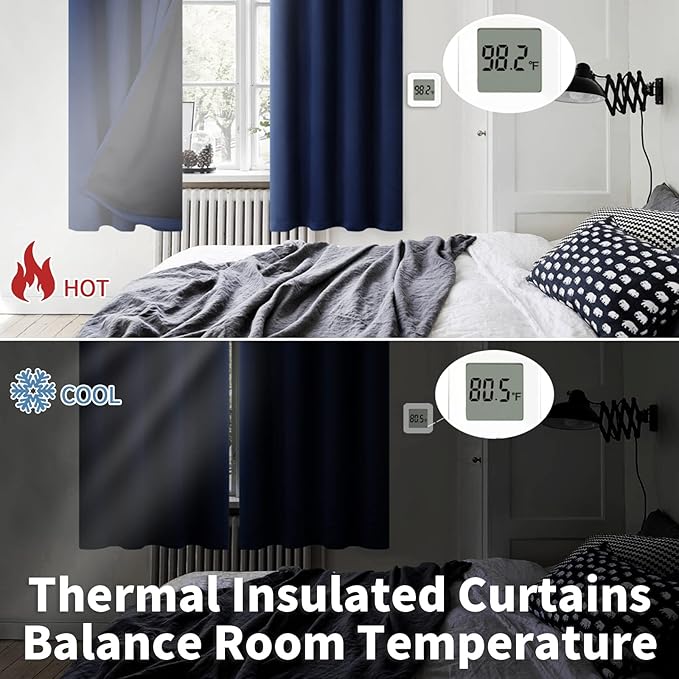 BGment Thermal Insulated 100% Blackout Curtains for Bedroom with Black Liner, Double Layer Full Room Darkening Noise Reducing Grommet Curtain (52 x 72 Inch, Navy Blue, 2 Panels) - Image 4