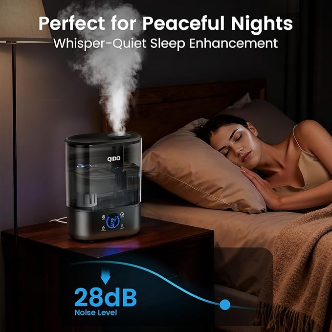 QIDO Top Fill Humidifiers for Bedroom, 5 L Cool Mist 36H Super Long Time, Quiet 28dB Essential Oil Diffuser for Baby & Plants, 3 Adjustable Mist with Touch/APP/7-color Nightlight, Auto Shut-off, Black - Image 6