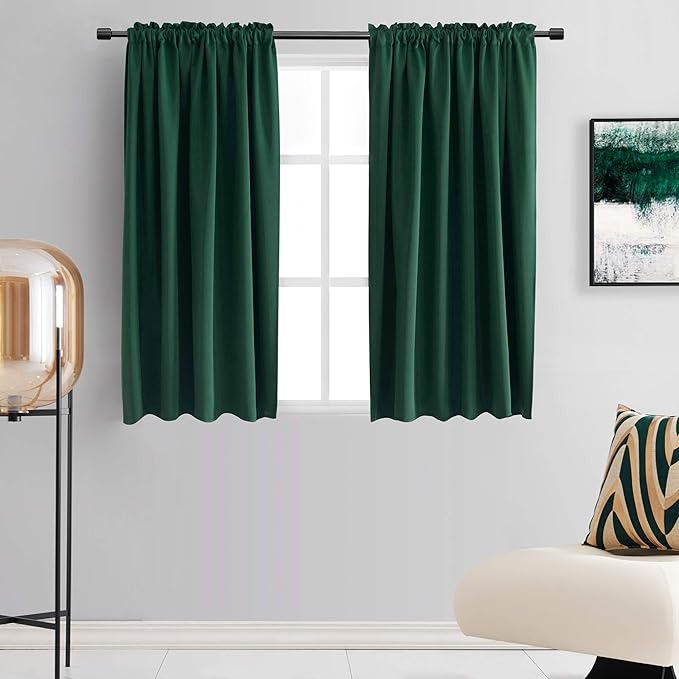 DONREN 48 Inch Curtains Emerald Green Blackout Curtains - All Season Thermal Insulated Rod Pocket Curtain Panels for Kids Room (2 Panels,52 W by 48 inches Long) by DONREN