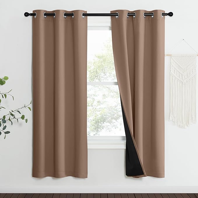NICETOWN 100% Blackout Curtains Thermal, Noise Reduction and Privacy Curtains for Patio Door, Black Lined Blackout Drapes with Grommet Top, Cappuccino, 1 Pair, W37 x L70 by NICETOWN