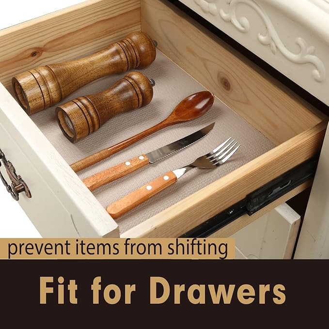 Premium Drawer and Shelf Liner for Cabinet, Non Adhesive Liner for Kitchen, Strong Grip Non Slip Shelf Liners for Kitchen Cabinets, Storage, Drawers, Shelves, Kitchenware and Tableware (Beige) - Image 3