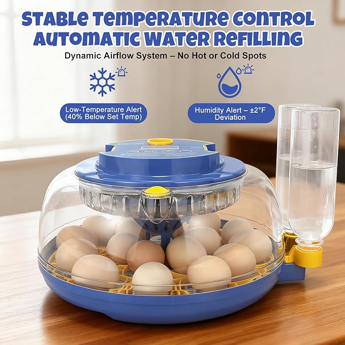 Advanced 18-Egg Incubator for Hobbyists, Dual-Size Egg Trays, Multi-Level Adaptive Humidity & Temp Control, Custom Incubation Days, Auto Turning & Auto Stop, Integrated Digital Display, Candler - Image 2