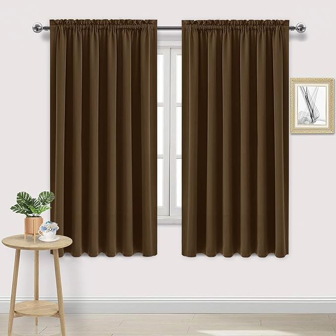 DWCN Blackout Curtains for Living Room Thermal Insulated, Energy Saving & Noise Reducing Bedroom Curtains, Brown, W 70x L 63 Inch, Set of 2 Rod Pocket Curtain Panels by DWCN