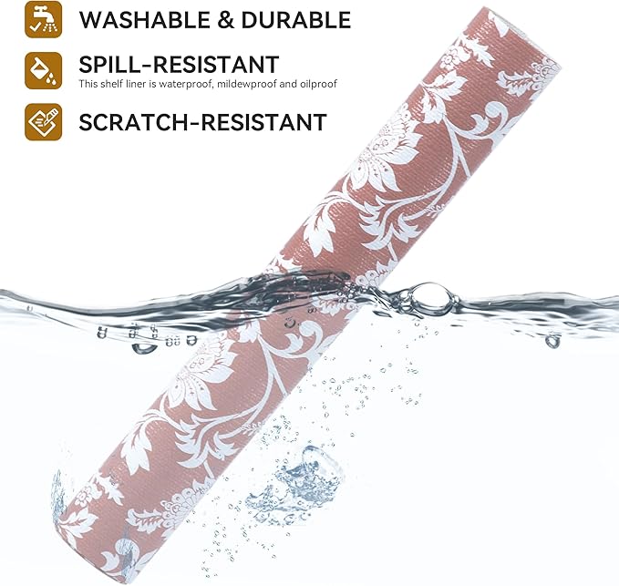 RAY STAR Shelf Liner, Non Adhesive Pink Floral Kitchen Cabinet Liner for Pantry Drawer Vanity, Strong Grip Non Slip, Shelf Liners for Kitchen Cabinets Cupboard 18 Inch x 8 FT (3 Rolls) - Image 2