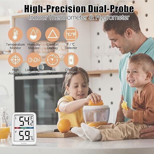 Vaikby Precision Hygrometer - Indoor Humidity Meter and Room Thermometer with Temperature Gauge, Digital Monitor for Home Comfort, Wall-Mounted or Tabletop, Energy-Efficient Sensor for Nursery & House - Image 2