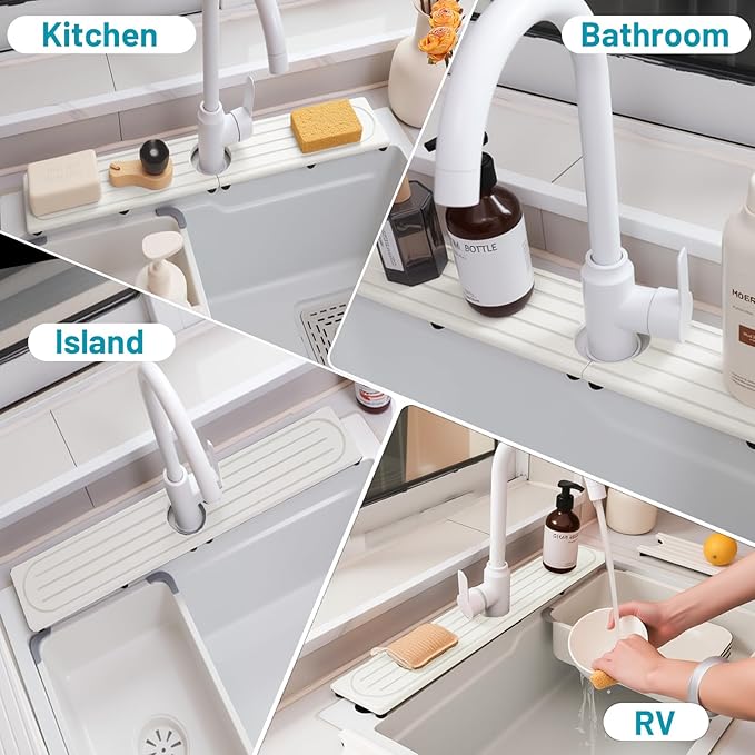 Faucet Mat for Kitchen Sink with Raised Feet, Stone Sink Mat Quick Dry around Faucet, Water Absorbent Stone Tray, Sink Splash Guard & Protectors, Stone Drying Mat for kitchen Counter - Image 9