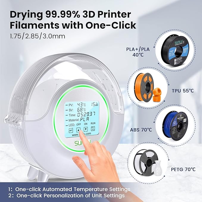 SUNLU PLA Plus Sunny Orange 1.75mm, Upgraded S2 Filament Dry Box White - Image 5