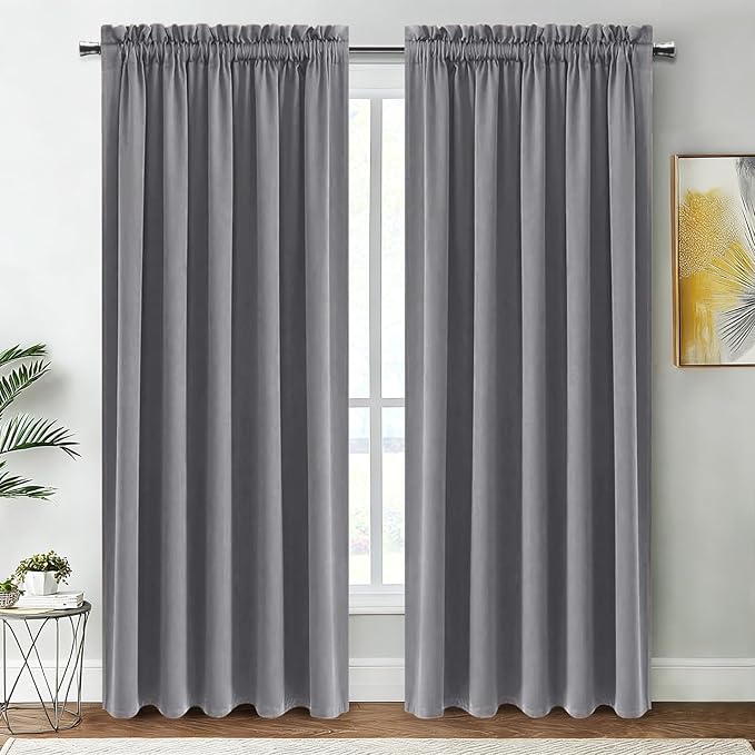 DWCN Grey Blackout Curtains for Bedroom, Thermal Insulated Energy Saving Room Darkening Curtains for Living Room (W60 x L84 inch, Set of 2 Panels, Top of Rod Pocket) by DWCN