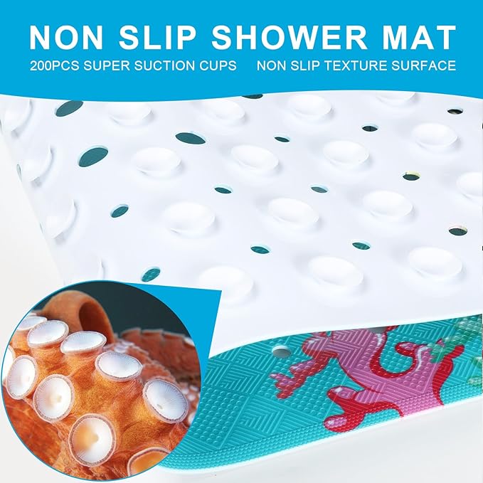 XIYUNTE Baby Bath Mat for Tub Non Slip Kids Bath Mat - 40''x16'' Extra Long Cartoon Bathtub Mat Non Slip Kids Shower Mat Eco-Friendly Toddler Bath Mats with Suction Cups, Machine Washable - Image 4