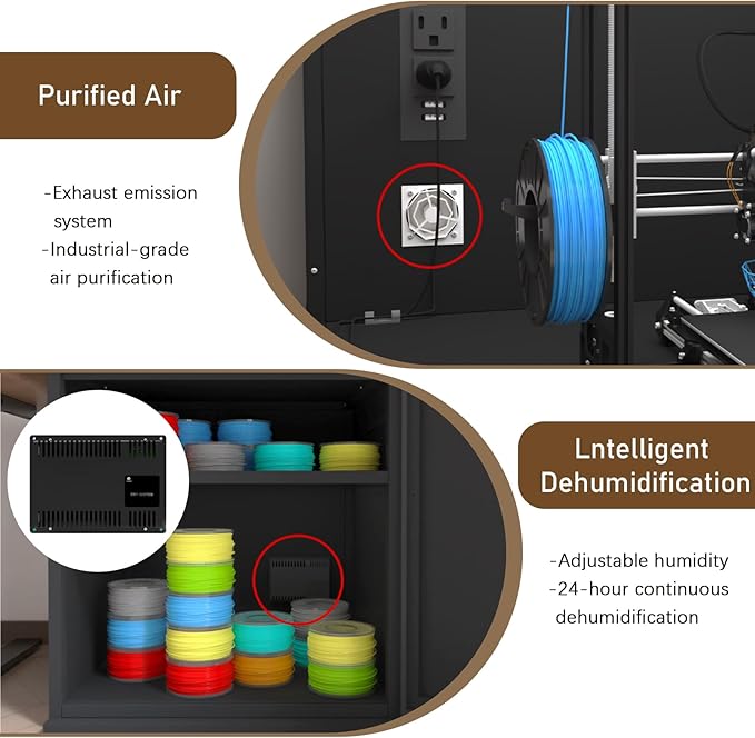 400L 3D Printer Cabinet with Filament Storage, Built-in Dehumidifier & Ventilation System – Humidity Control for Filaments，Odor-Free Workspace, and LED Showcase(400LBlack) - Image 4