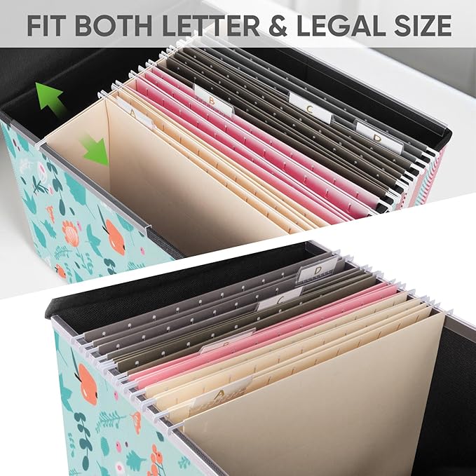 BALEINE File Organizer Box with Lid, Collapsible File Folder Organizer with Plastic Slide, Hanging File Folder Box for Office Document Storage (2 Pack, Spring Stroll) - Image 3