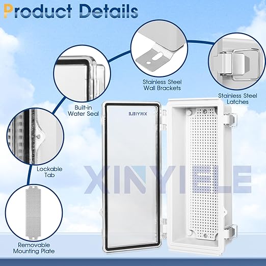 Waterproof Outdoor Project ABS Plastic Junction Box IP67 Weatherproof Dustproof Enclosure with Hinged Cover, Mounting Plate,Wall Brackets for Power Project (Clear,10.2"x4.3"x3.0") - Image 3