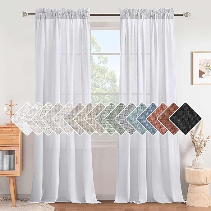 H.VERSAILTEX Linen Curtains Pair Set Functional Open Weave Curtain Highly Durable Rod Pocket Extra Long 108 Drapes for Living Room/Bedroom, Privacy Assured (9 FT Tall, Heathered White) by HVERSAILTEX