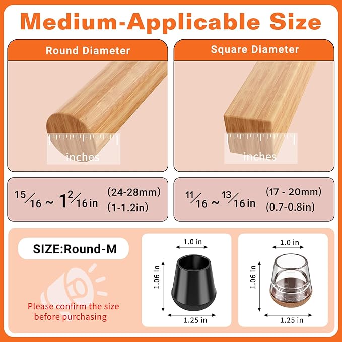Chair Leg Floor Protectors Medium 24Pcs,Silicone Chair Leg Protectors for Hardwood Floors/Tiles,360°Wrapped Felt Bottom to Prevent Scratch and Reduce Noise, Round Black - Image 2