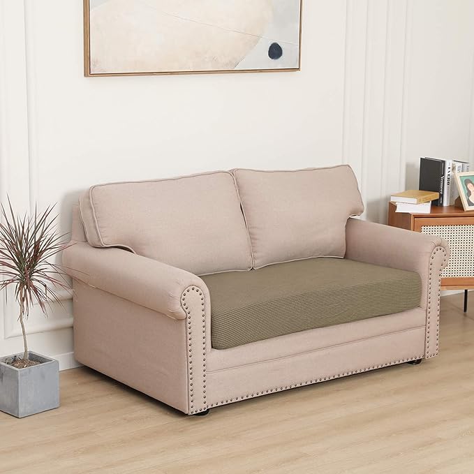 Easy-Going Stretch Loveseat Cushion Cover Sofa Cushion Furniture Protector Sofa Seat Sofa Slipcover Sofa Cover Soft Flexibility with Elastic Bottom(Loveseat Cushion, Tan) - Image 2