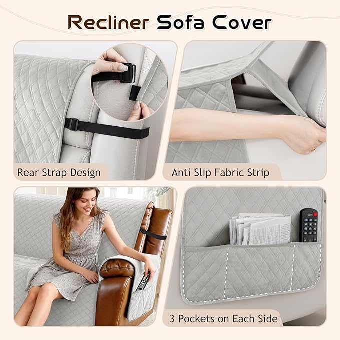 Arfntevss Waterproof Recliner Sectional Couch Covers for Reclining L Shape Sofa Cover Non Slip Washable L Shaped Slipcover Sets for Dog Furniture Protector (5 Seat with 1 Console Cover, Pale Gray) - Image 4