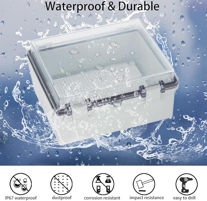 Junction Box, Hinged Clear Cover IP67 Waterproof ABS Project Box with 2 NPT 1/2" Cable Gland, Electrical Box Enclosure with Mounting Plate & Wall Bracket 8.7 x 6.7 x 4.3inch(220x170x110mm) - Image 2
