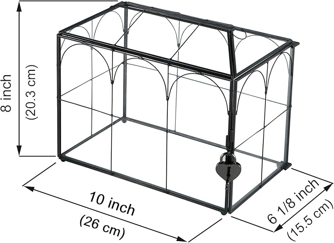 Wedding Card Box with Slot, 10.2'' Large Glass Card Boxes for Reception, Black Geometric Holder, Clear Decorative Storage Box with Lock for Baby Shower, Birthday Party, Christmas, Bridal Shower - Image 6