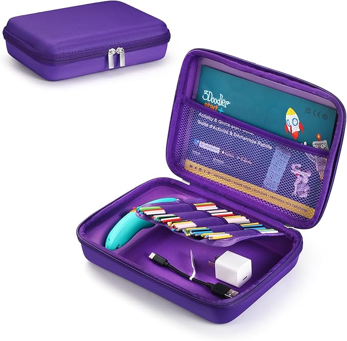 Case Compatible with 3Doodler Start+ Essentials for 3D Pen Set for Kids, Carrying Holder Fit for Printing Pens, Storage Organizer for Printing Filament Refill, Micro-USB Charger (3D-05-Purple) by TATAVR