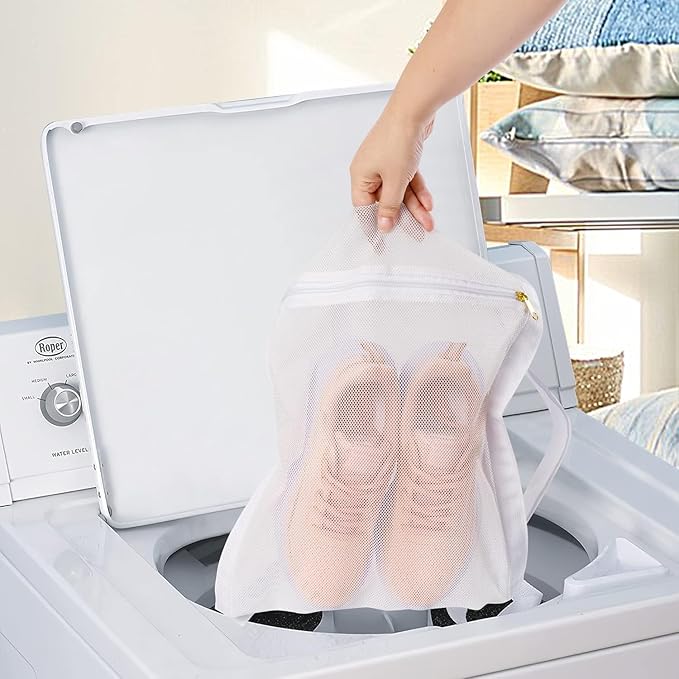 Sneaker Drying Bag, Shoe Dryer Mesh Bags, Sneaker Wash & Dry Net Bag for Dryer, Large HoneyComber Mesh Laundry Bags with Zipper and Strap for Most Dryers Door, 15.7"x13.8" (White & Grey) - Image 6