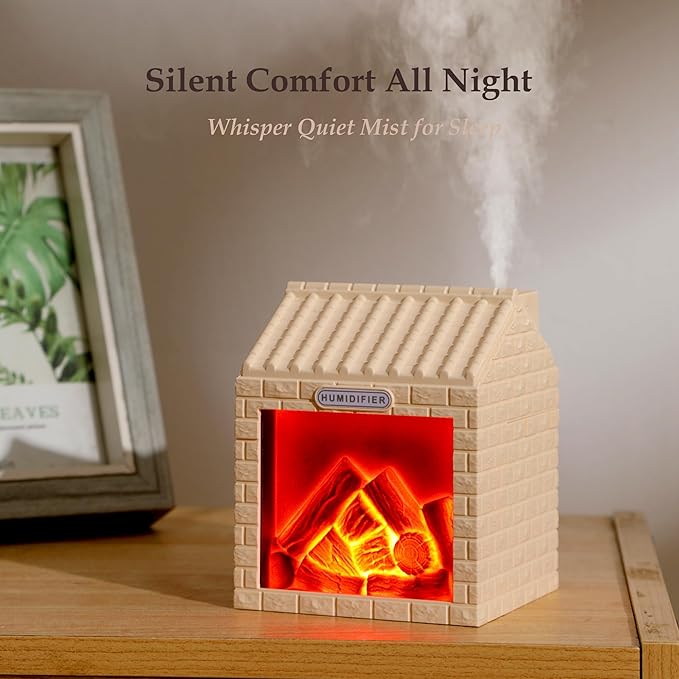 Mini Fireplace Cool Mist Humidifier with Flame Light, USB Powered, Auto Shut-Off, Portable for Bedroom Office Travel, 200ml, Coffee Brown - Image 7