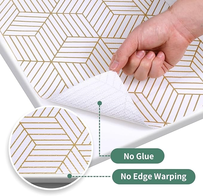 Shelf Liners for Kitchen Cabinets 17.5in x 30FT Non Adhesive Cabinet Liner Strong Non-Slip Thickened Gold Geometric Drawer Liner Easy to Clean for Shelf Cabinet with Knife and Tape Measure - Image 6