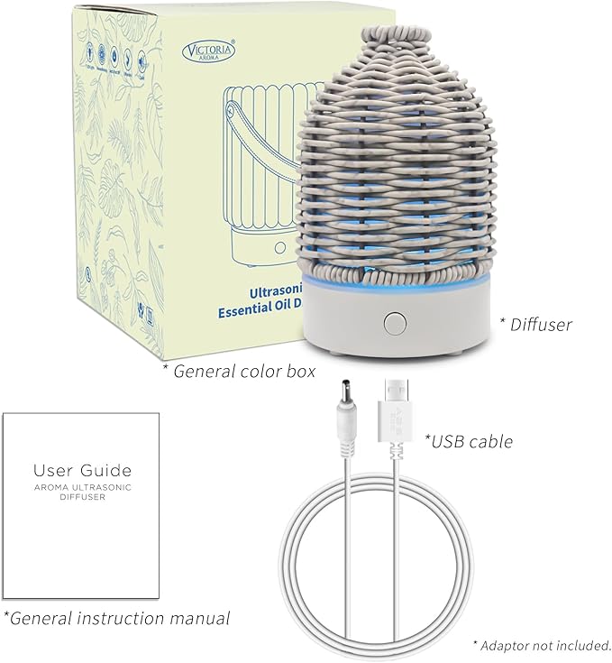 Essential Oil Diffuser - Multifunction Aromatherapy Diffuser 7 LED Color Changing Light 100ML Rattan Diffuser Easy to Clean Suitable for Home,Office (Grey) - Image 7