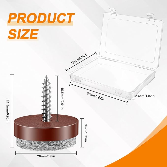 60 Pcs Brown Screw on Furniture Felt Pads Kit, 0.8 Inch Non Slip Furniture Pads, Nail in Hardwood Floor Protector for Wooden Leg Feet of Chair Table Sofa, Cutting Boards - Image 2
