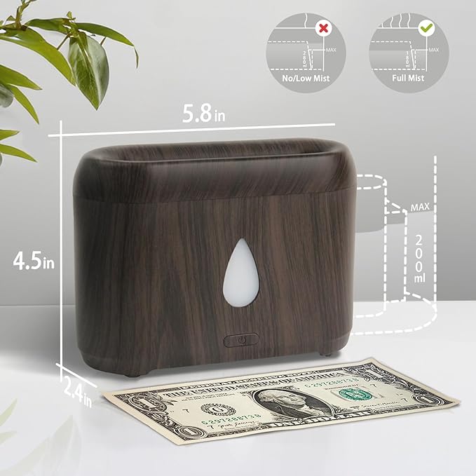 Flame Diffuser for Essential Oils, 200ml Ultrasonic Aroma Diffusers with Cool Mist, Aromatherapy Diffuser with Auto-Off Protection (Dark Wooden Grain, Unscented) - Image 4
