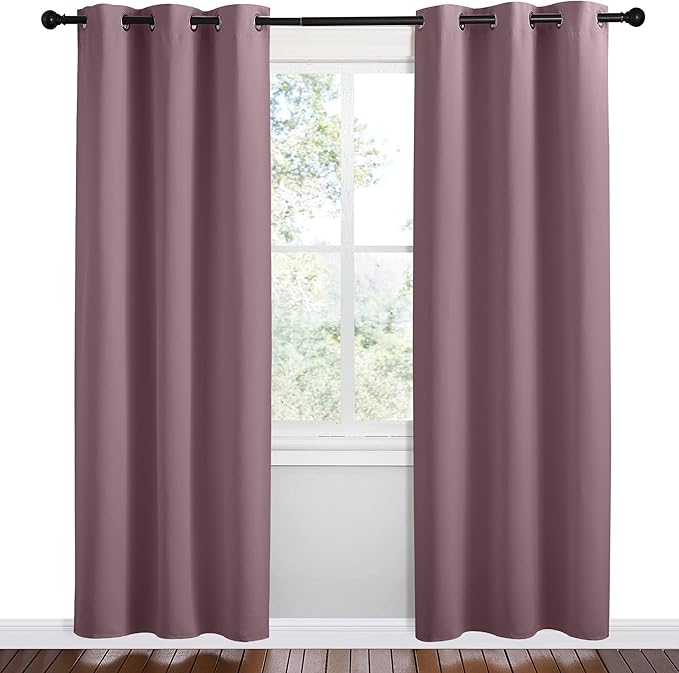 NICETOWN Dry Rose Room Darkening Curtains for Kitchen, Set of 2, 42 inches Wide by 78 inches Long, Window Treatment Thermal Insulated Solid Grommet Room Darkening Curtains/Drapes for Bedroom - Image 2