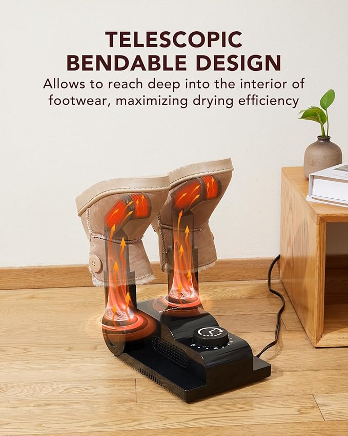 FORLIM Boot Dryer for Work Boots, Shoe Dryer with Heat Blower, Glove Dryer & Boot Warmer - 180° Adjustable Dry Rack - Telescopic Bendable Dry Ports - Intelligent Timer - Black - Image 7