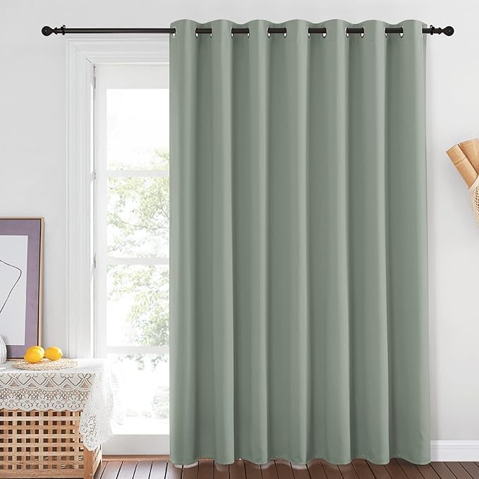 NICETOWN Blackout Sage Green Curtain for Sliding Glass Door - Grommet Thermal Insulated Patio Door Drape Room Darkening Sound Dampening for French Door (W100 x L84, 1 Piece) - Image 2