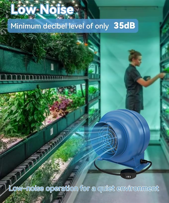 Artibear 3.5 Inch 168 CFM Inline Duct Ventilation Fan with 2 Speed Controller, Air Vent Blower for Hydroponic Grow Tent, Greenhouse, Workshop, Attics, Basement, Kitchens, Blue - Image 5