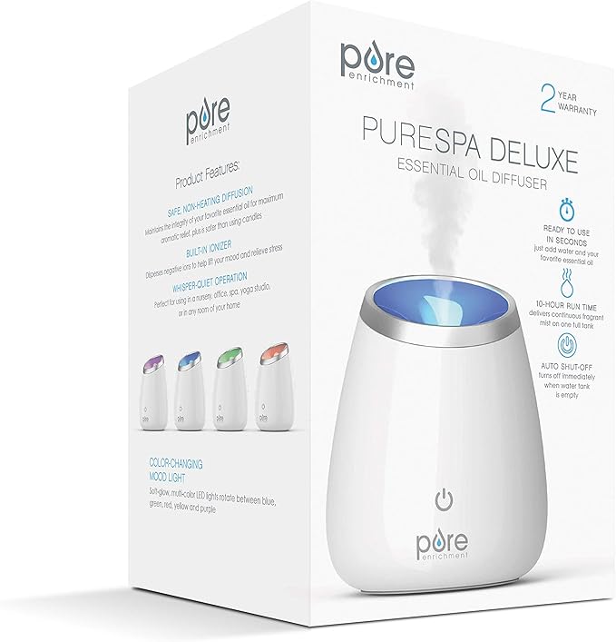 Pure Enrichment PureSpa Deluxe Ultrasonic Aromatherapy Oil Diffuser - 120ml Water Tank, Mood-Boosting Ionizer and Optional Color-Changing Light - Lasts Up to 10 Hours with Auto Safety Shut-Off - Image 4
