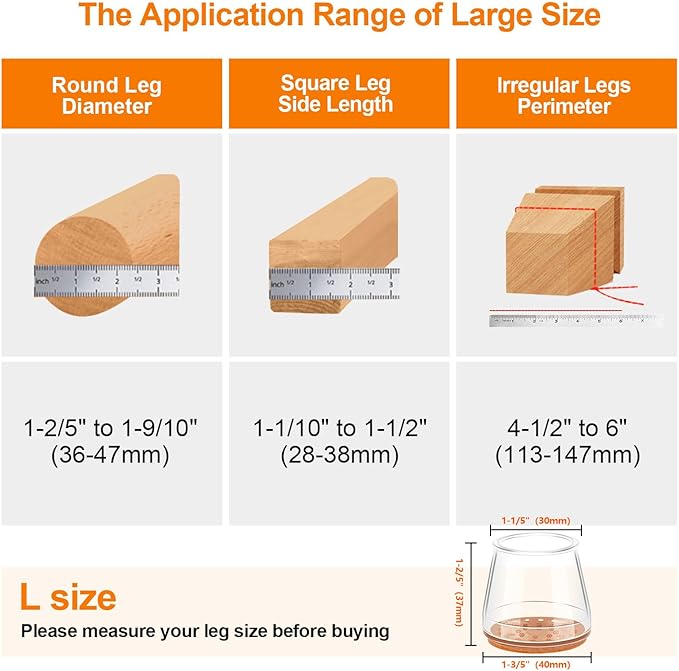 24Pcs Silicone Chair Leg Floor Protectors, Felt Furniture Pads for Hardwood Floors, Rubber Chair Leg Protectors for Hardwood Floors, Chair Leg Caps Chair Leg Covers for Wooden Floors(Clear, Large) - Image 4