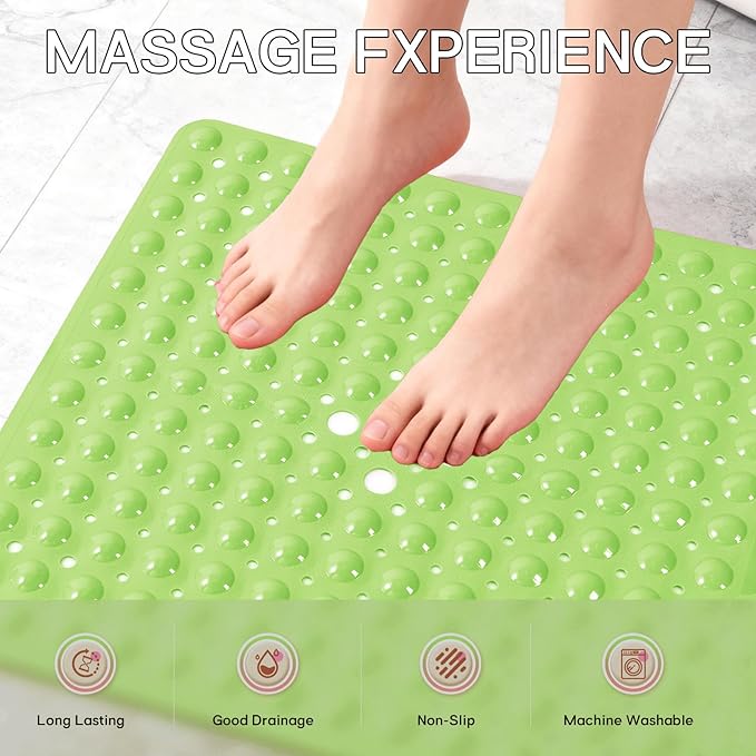 Anti-Slip Bathtub Shower mat, 20.8×20.8（Approximately 53×53cm） inch Soft Oversized Machine Washable Non-Slip Bathtub mat with Drainage Holes, Bathroom Floor Suction Cup.（1-Opaque Pea Green） - Image 4