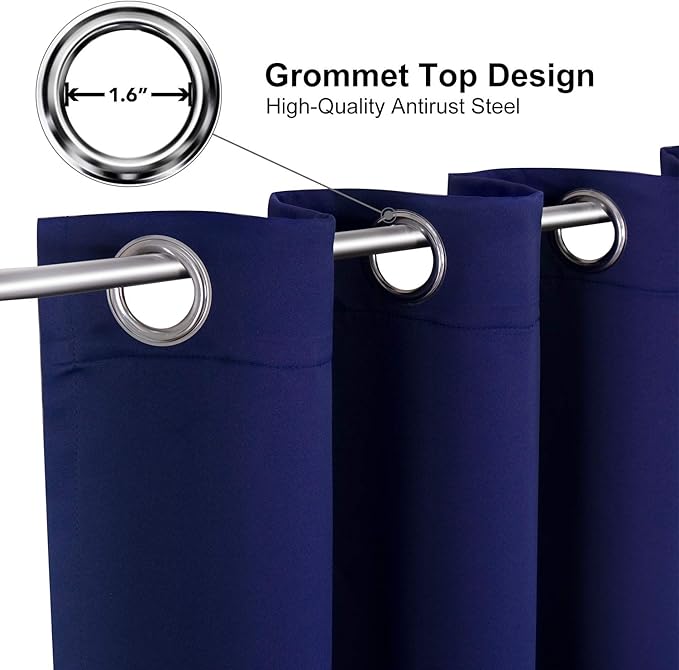 ChrisDowa Blackout Curtains 108 Inches Long 2 Panels Set for Living Room, Grommet Thermal Insulated Room Darkening Curtains for Bedroom (Navy Blue, 52 x 108 Inch) - Image 2