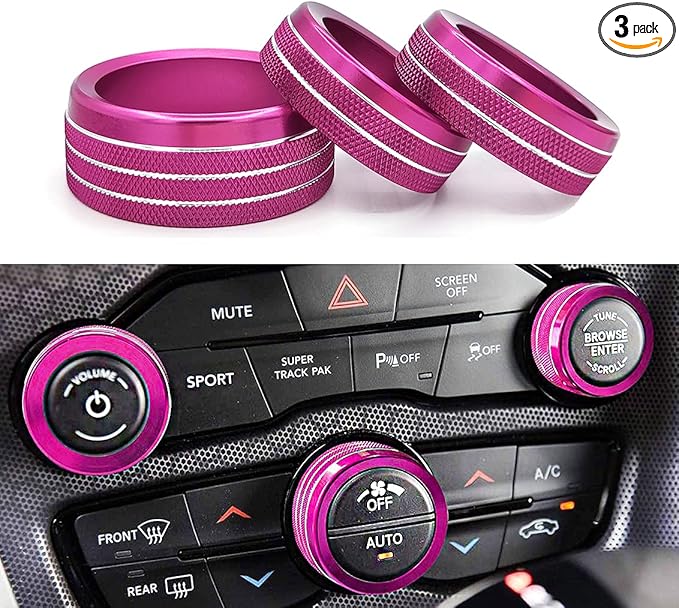Auprite Climate Control Knob Covers for Challenger Accessories 2015-2023 2024, for Dodge Charger 2015-2023 2024, for Dodge Chrysler 300/300s 2015-2024,3Pcs Kit (Pink) by Auprite