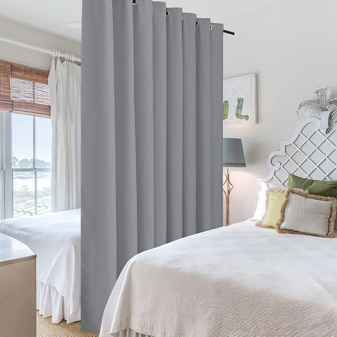 RYB HOME Portable Room Divider Curtains Energy Saving Noise Reducing Drapes Triple Weave Blackout Privacy Wall for Apartment Cloakroom Basement, W180 x L96 inches, Sliver Grey, 1 Pc - Image 5