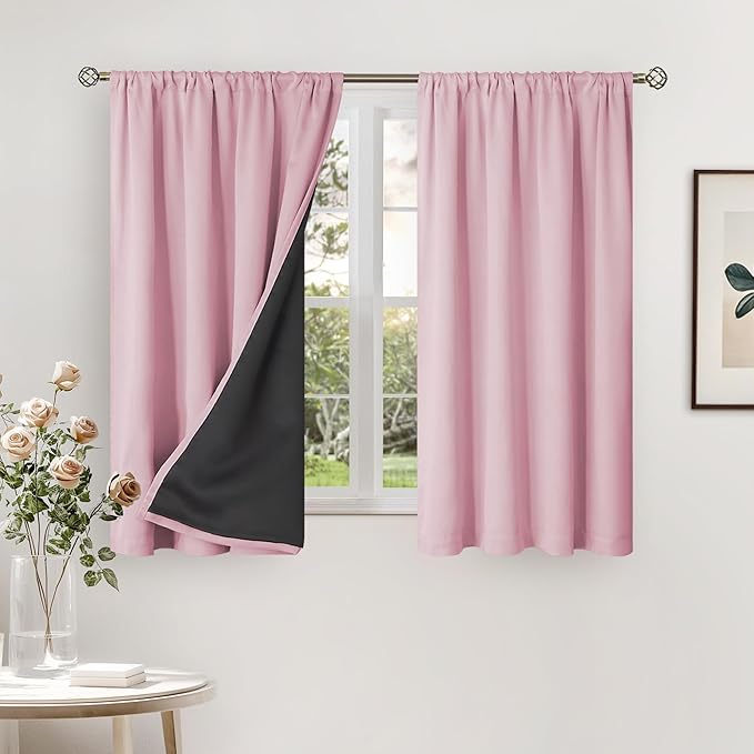 BGment Pink Blackout Curtains for Nursery, Short Full Room Darkening Thermal Insulated Curtains for Girls Room Soundproof Rod Pocket Baby Kids Curtains 54 Inch Length, 2 Panels, 52 Inch Wide by BGment